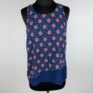 Pink Rose S Patterned Tiered Front Hem Tank Top Partial Back Zip Boho